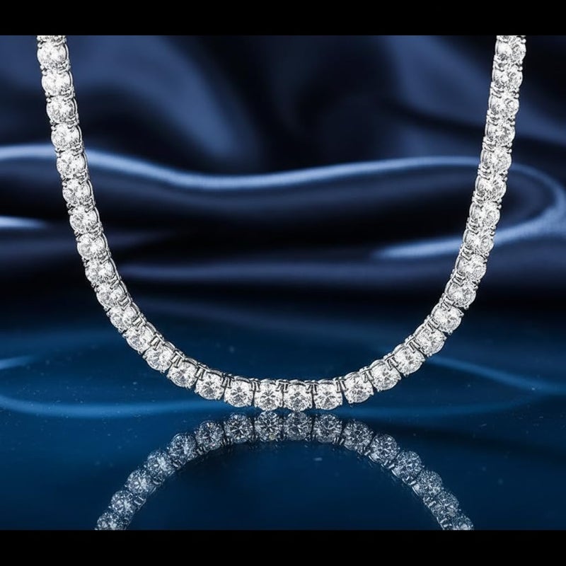 MDFUN Tennis Necklace Bracelet Jewelry Sets 18K White Gold Plated 4mm Round Cubic Zirconia Bracelet and Necklace Sets for Women and Men (18 inch & 7.5 inch) - Image 4